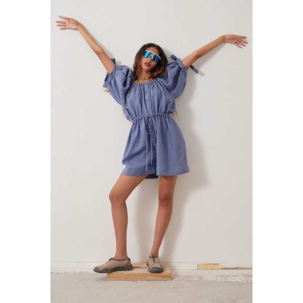 Eliza Faulkner Ramona Playsuit Periwinkle Blue Linen Romper Jumpsuit XS NEW $420